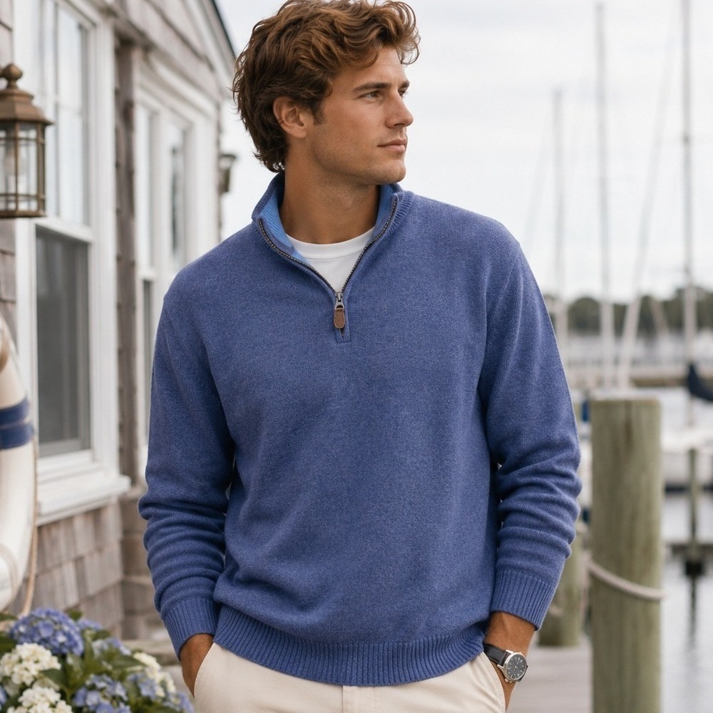 Sundog Martha's Vineyard Mens XL Blue 100% Cotton Quarter Zip Sweater Pullover